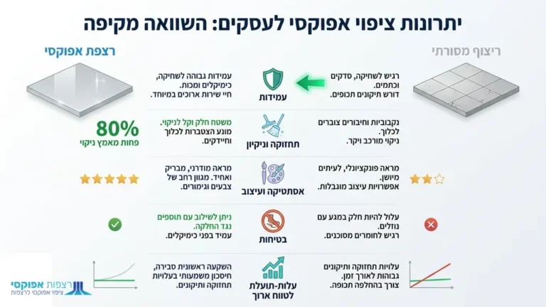 רצפת אפוקסי חלקה ומבריקה בחלל עסקי