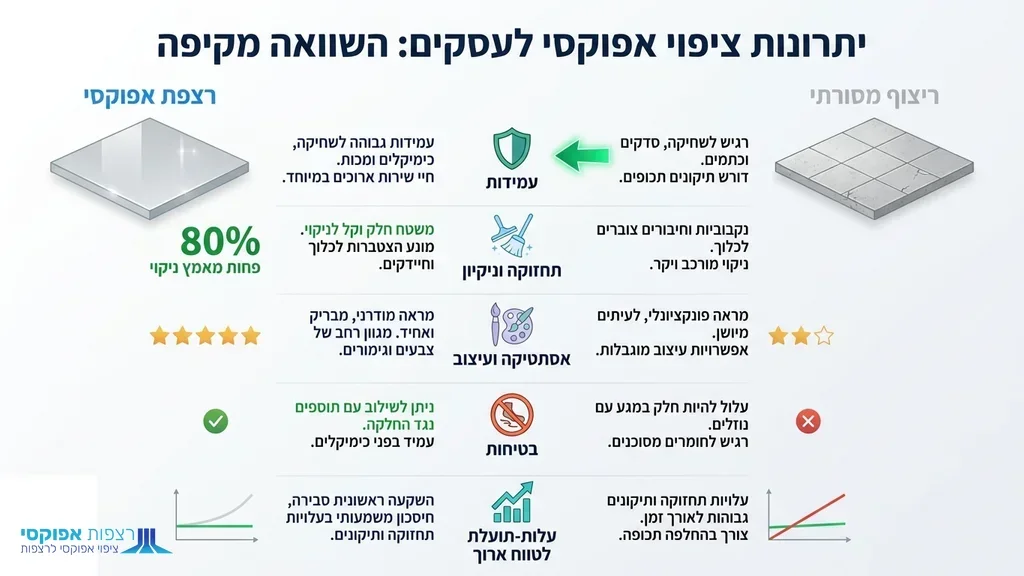 נוצר על ידי מודל בינה מלאכותית Gemini Pro רצפת אפוקסי חלקה ומבריקה בחלל עסקי