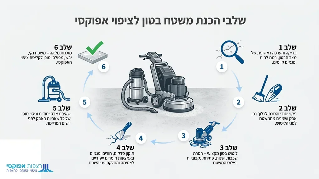 נוצר על ידי מודל בינה מלאכותית Gemini Pro הכנת תשתית ויישום רצפות אפוקסי