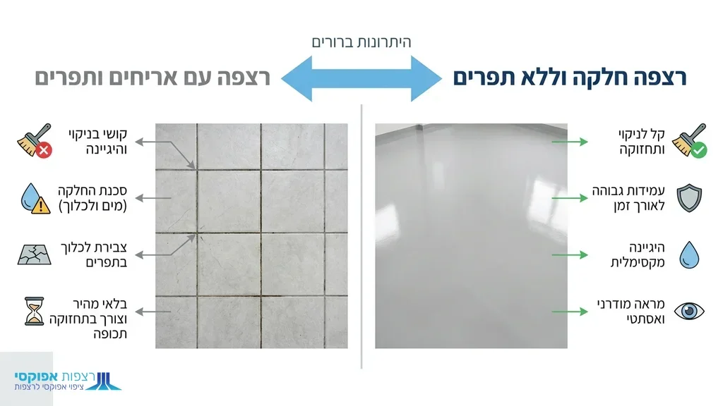 נוצר על ידי מודל בינה מלאכותית Gemini Pro השוואה חזותית של רצפה חלקה ללא תפרים
