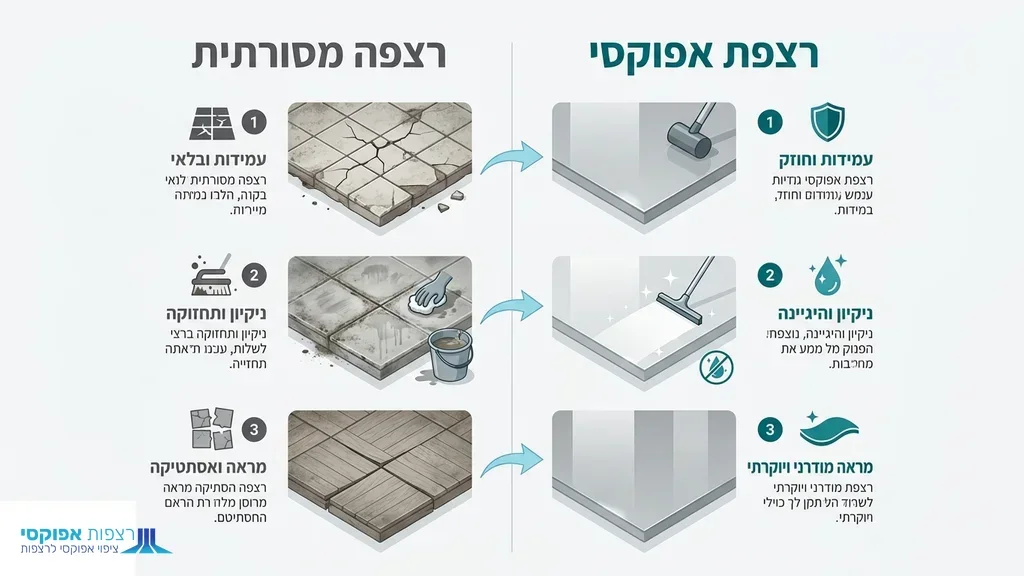נוצר על ידי מודל בינה מלאכותית Gemini Pro רצפת אפוקסי חלקה ומבריקה בחלל משרדי מודרני