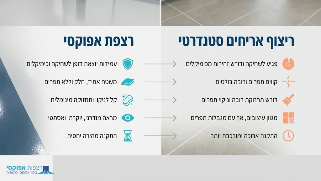 נוצר על ידי מודל בינה מלאכותית Gemini Pro השוואה ויזואלית של רצפת אפוקסי לעומת ריצוף רגיל