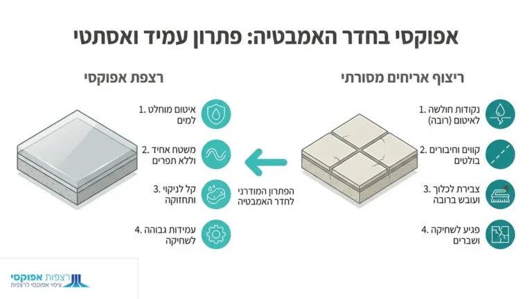 חדר אמבטיה מודרני עם רצפת אפוקסי חלקה וללא תפרים