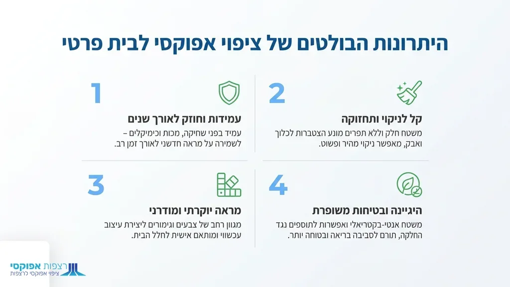 נוצר על ידי מודל בינה מלאכותית Gemini Pro רצפת אפוקסי מבריקה וחלקה בבית פרטי מודרני מבית רצפות אפוקסי