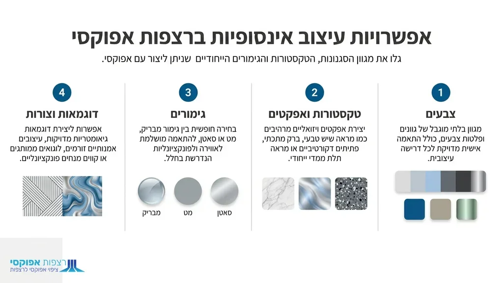 נוצר על ידי מודל בינה מלאכותית Gemini Pro דוגמאות לגימורי אפוקסי מעוצבים בסגנון שיש בסלון