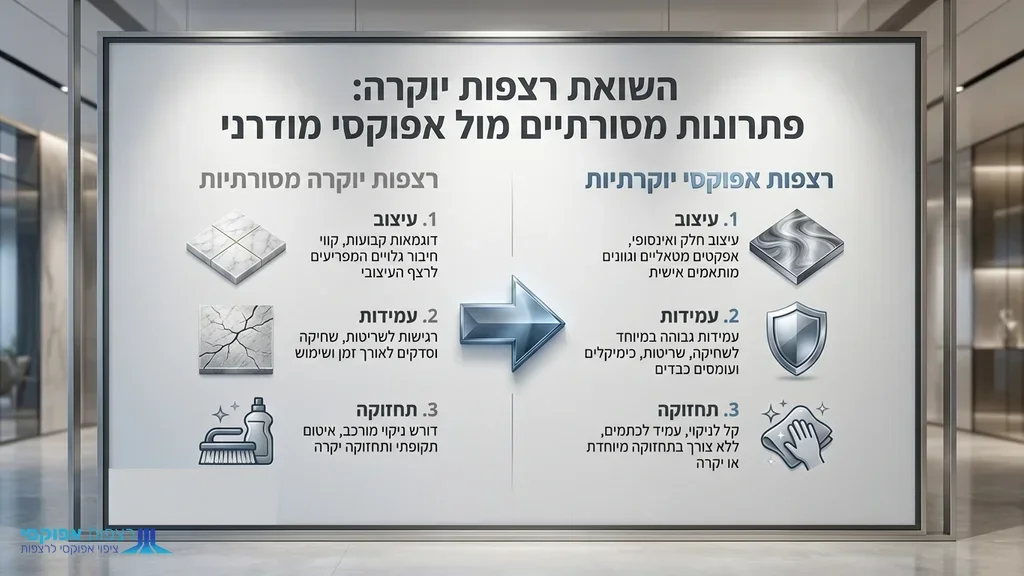 אולם תצוגה יוקרתי עם ריצוף אפוקסי מטאלי מבריק