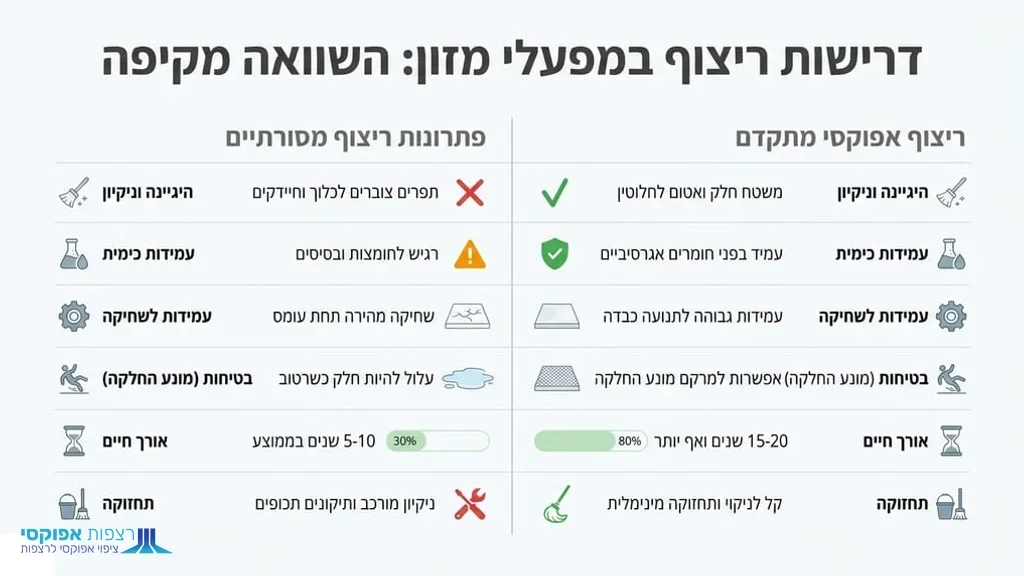 אחרי הפסקה העוסקת בדרישות הריצוף במפעלי מזון ואולמות ייצור רצפת אפוקסי למפעל מזון